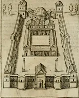 An illustration from Ritratto di Roma antica : nel qvale sono figvrati i principali tempij, theatri, anfiteatri, cerchi, naumachie, archi trionfali, curie, basiliche, colonne, ordine del trionfo, dignita militari, e ciuili, riti cerimonie, & altre cose notabili : aggiuntoui di nuouo le vite, & effigie de' primi rè di essa, e le grandezze dell'Imperio Romano, con l'esplicationi istoriche de' piu celebri antiquarij (1654)