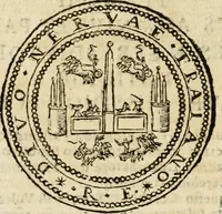 An illustration from Ritratto di Roma antica : nel qvale sono figvrati i principali tempij, theatri, anfiteatri, cerchi, naumachie, archi trionfali, curie, basiliche, colonne, ordine del trionfo, dignita militari, e ciuili, riti cerimonie, & altre cose notabili : aggiuntoui di nuouo le vite, & effigie de' primi rè di essa, e le grandezze dell'Imperio Romano, con l'esplicationi istoriche de' piu celebri antiquarij (1654)