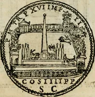 An illustration from Ritratto di Roma antica : nel qvale sono figvrati i principali tempij, theatri, anfiteatri, cerchi, naumachie, archi trionfali, curie, basiliche, colonne, ordine del trionfo, dignita militari, e ciuili, riti cerimonie, & altre cose notabili : aggiuntoui di nuouo le vite, & effigie de' primi rè di essa, e le grandezze dell'Imperio Romano, con l'esplicationi istoriche de' piu celebri antiquarij (1654)