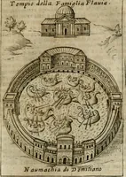 Picture 235 of 250 from Ritratto di Roma antica : nel qvale sono figvrati i principali tempij, theatri, anfiteatri, cerchi, naumachie, archi trionfali, curie, basiliche, colonne, ordine del trionfo, dignita militari, e ciuili, riti cerimonie, & altre cose notabili : aggiuntoui di nuouo le vite, & effigie de' primi rè di essa, e le grandezze dell'Imperio Romano, con l'esplicationi istoriche de' piu celebri antiquarij (1654), leaf 346