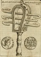 An illustration from Ritratto di Roma antica : nel qvale sono figvrati i principali tempij, theatri, anfiteatri, cerchi, naumachie, archi trionfali, curie, basiliche, colonne, ordine del trionfo, dignita militari, e ciuili, riti cerimonie, & altre cose notabili : aggiuntoui di nuouo le vite, & effigie de' primi rè di essa, e le grandezze dell'Imperio Romano, con l'esplicationi istoriche de' piu celebri antiquarij (1654)