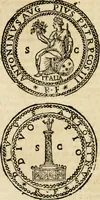 Picture 249 of 250 from Ritratto di Roma antica : nel qvale sono figvrati i principali tempij, theatri, anfiteatri, cerchi, naumachie, archi trionfali, curie, basiliche, colonne, ordine del trionfo, dignita militari, e ciuili, riti cerimonie, & altre cose notabili : aggiuntoui di nuouo le vite, & effigie de' primi rè di essa, e le grandezze dell'Imperio Romano, con l'esplicationi istoriche de' piu celebri antiquarij (1654), leaf 375