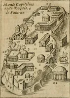 Picture 12 of 250 from Ritratto di Roma antica : nel qvale sono figvrati i principali tempij, theatri, anfiteatri, cerchi, naumachie, archi trionfali, curie, basiliche, colonne, ordine del trionfo, dignita militari, e ciuili, riti cerimonie, & altre cose notabili : aggiuntoui di nuouo le vite, & effigie de' primi rè di essa, e le grandezze dell'Imperio Romano, con l'esplicationi istoriche de' piu celebri antiquarij (1654), leaf 44