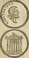 An illustration from Ritratto di Roma antica : nel qvale sono figvrati i principali tempij, theatri, anfiteatri, cerchi, naumachie, archi trionfali, curie, basiliche, colonne, ordine del trionfo, dignita militari, e ciuili, riti cerimonie, & altre cose notabili : aggiuntoui di nuouo le vite, & effigie de' primi rè di essa, e le grandezze dell'Imperio Romano, con l'esplicationi istoriche de' piu celebri antiquarij (1654)