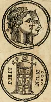 An illustration from Ritratto di Roma antica : nel qvale sono figvrati i principali tempij, theatri, anfiteatri, cerchi, naumachie, archi trionfali, curie, basiliche, colonne, ordine del trionfo, dignita militari, e ciuili, riti cerimonie, & altre cose notabili : aggiuntoui di nuouo le vite, & effigie de' primi rè di essa, e le grandezze dell'Imperio Romano, con l'esplicationi istoriche de' piu celebri antiquarij (1654)