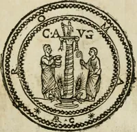 An illustration from Ritratto di Roma antica : nel qvale sono figvrati i principali tempij, theatri, anfiteatri, cerchi, naumachie, archi trionfali, curie, basiliche, colonne, ordine del trionfo, dignita militari, e ciuili, riti cerimonie, & altre cose notabili : aggiuntoui di nuouo le vite, & effigie de' primi rè di essa, e le grandezze dell'Imperio Romano, con l'esplicationi istoriche de' piu celebri antiquarij (1654)