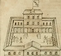 An illustration from Ritratto di Roma antica : nel qvale sono figvrati i principali tempij, theatri, anfiteatri, cerchi, naumachie, archi trionfali, curie, basiliche, colonne, ordine del trionfo, dignita militari, e ciuili, riti cerimonie, & altre cose notabili : aggiuntoui di nuouo le vite, & effigie de' primi rè di essa, e le grandezze dell'Imperio Romano, con l'esplicationi istoriche de' piu celebri antiquarij (1654)
