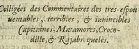 An illustration from Rodomvntadas castellanas : recopiladas de los commentarios de los muy aspantosos, terribles & inuincibles capitanes, Metamoros, Crocodillo y Rajabroqueles = Rodomontades espagnoles : colligées des commentaires des tres-espouuentables, terribles, & iuuincibles [sic] capitaines, Matamores, Crocodille, & Rajabroqueles (1619)