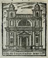 An illustration from Roma antica e moderna : nella quale si contengono chiese, monasterij, hospedali, compagnie, collegij, e seminarij, tempij, teatri, anfiteatri, naumachie, cerchi, fori, curie, palazzi, e statue, librerie, musei, pitture, scolture, & i nomi de gli artefici : indice de' sommi pontefici, imperatori, e duchi : con vna copiosissima tauola, & altre nuoue aggiunte (1653)
