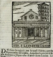 An illustration from Roma antica e moderna : nella quale si contengono chiese, monasterij, hospedali, compagnie, collegij, e seminarij, tempij, teatri, anfiteatri, naumachie, cerchi, fori, curie, palazzi, e statue, librerie, musei, pitture, scolture, & i nomi de gli artefici : indice de' sommi pontefici, imperatori, e duchi : con vna copiosissima tauola, & altre nuoue aggiunte (1653)