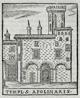 An illustration from Roma antica e moderna : nella quale si contengono chiese, monasterij, hospedali, compagnie, collegij, e seminarij, tempij, teatri, anfiteatri, naumachie, cerchi, fori, curie, palazzi, e statue, librerie, musei, pitture, scolture, & i nomi de gli artefici : indice de' sommi pontefici, imperatori, e duchi : con vna copiosissima tauola, & altre nuoue aggiunte (1653)