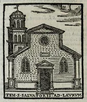 An illustration from Roma antica e moderna : nella quale si contengono chiese, monasterij, hospedali, compagnie, collegij, e seminarij, tempij, teatri, anfiteatri, naumachie, cerchi, fori, curie, palazzi, e statue, librerie, musei, pitture, scolture, & i nomi de gli artefici : indice de' sommi pontefici, imperatori, e duchi : con vna copiosissima tauola, & altre nuoue aggiunte (1653)