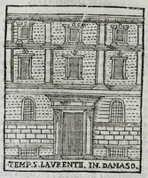 An illustration from Roma antica e moderna : nella quale si contengono chiese, monasterij, hospedali, compagnie, collegij, e seminarij, tempij, teatri, anfiteatri, naumachie, cerchi, fori, curie, palazzi, e statue, librerie, musei, pitture, scolture, & i nomi de gli artefici : indice de' sommi pontefici, imperatori, e duchi : con vna copiosissima tauola, & altre nuoue aggiunte (1653)