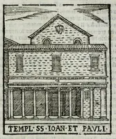 An illustration from Roma antica e moderna : nella quale si contengono chiese, monasterij, hospedali, compagnie, collegij, e seminarij, tempij, teatri, anfiteatri, naumachie, cerchi, fori, curie, palazzi, e statue, librerie, musei, pitture, scolture, & i nomi de gli artefici : indice de' sommi pontefici, imperatori, e duchi : con vna copiosissima tauola, & altre nuoue aggiunte (1653)