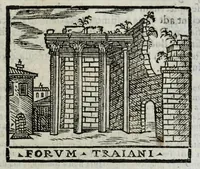 An illustration from Roma antica e moderna : nella quale si contengono chiese, monasterij, hospedali, compagnie, collegij, e seminarij, tempij, teatri, anfiteatri, naumachie, cerchi, fori, curie, palazzi, e statue, librerie, musei, pitture, scolture, & i nomi de gli artefici : indice de' sommi pontefici, imperatori, e duchi : con vna copiosissima tauola, & altre nuoue aggiunte (1653)
