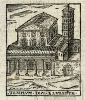 An illustration from Roma antica e moderna : nella quale si contengono chiese, monasterij, hospedali, compagnie, collegij e seminarij : tempij, teatri, anfiteatri, naumachie, cerchi, fori, curie, palazzi e statue : librarie, musei, pitture, scolture, & i nomi de gli artifici : indice de' sommi pontefici, imperatori, rè, e duchi : con vna copiosissima tauola, e aggiunta di tutte le cose notabili fatte sino al presente (1677)