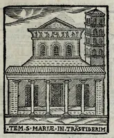 An illustration from Roma antica e moderna : nella quale si contengono chiese, monasterij, hospedali, compagnie, collegij e seminarij : tempij, teatri, anfiteatri, naumachie, cerchi, fori, curie, palazzi e statue : librarie, musei, pitture, scolture, & i nomi de gli artifici : indice de' sommi pontefici, imperatori, rè, e duchi : con vna copiosissima tauola, e aggiunta di tutte le cose notabili fatte sino al presente (1677)