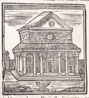 An illustration from Roma antica e moderna : nella quale si contengono chiese, monasterij, hospedali, compagnie, collegij e seminarij : tempij, teatri, anfiteatri, naumachie, cerchi, fori, curie, palazzi e statue : librarie, musei, pitture, scolture, & i nomi de gli artifici : indice de' sommi pontefici, imperatori, rè, e duchi : con vna copiosissima tauola, e aggiunta di tutte le cose notabili fatte sino al presente (1677)