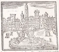 An illustration from Roma antica e moderna : nella quale si contengono chiese, monasterij, hospedali, compagnie, collegij e seminarij : tempij, teatri, anfiteatri, naumachie, cerchi, fori, curie, palazzi e statue : librarie, musei, pitture, scolture, & i nomi de gli artifici : indice de' sommi pontefici, imperatori, rè, e duchi : con vna copiosissima tauola, e aggiunta di tutte le cose notabili fatte sino al presente (1677)