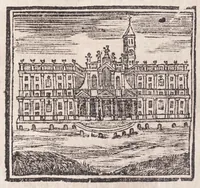 An illustration from Roma antica e moderna : nella quale si contengono chiese, monasterij, hospedali, compagnie, collegij e seminarij : tempij, teatri, anfiteatri, naumachie, cerchi, fori, curie, palazzi e statue : librarie, musei, pitture, scolture, & i nomi de gli artifici : indice de' sommi pontefici, imperatori, rè, e duchi : con vna copiosissima tauola, e aggiunta di tutte le cose notabili fatte sino al presente (1677)