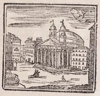 An illustration from Roma antica e moderna : nella quale si contengono chiese, monasterij, hospedali, compagnie, collegij e seminarij : tempij, teatri, anfiteatri, naumachie, cerchi, fori, curie, palazzi e statue : librarie, musei, pitture, scolture, & i nomi de gli artifici : indice de' sommi pontefici, imperatori, rè, e duchi : con vna copiosissima tauola, e aggiunta di tutte le cose notabili fatte sino al presente (1677)