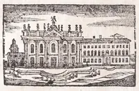 An illustration from Roma antica e moderna : nella quale si contengono chiese, monasterij, hospedali, compagnie, collegij e seminarij : tempij, teatri, anfiteatri, naumachie, cerchi, fori, curie, palazzi e statue : librarie, musei, pitture, scolture, & i nomi de gli artifici : indice de' sommi pontefici, imperatori, rè, e duchi : con vna copiosissima tauola, e aggiunta di tutte le cose notabili fatte sino al presente (1677)