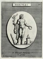 Picture 10 of 30 from Romanum museum, sive, Thesaurus eruditae antiquitatis : in quo gemmae, idola, insignia sacerdotalia, instrumenta sacrificijs inservientia, lucernae, vasa, bullae, armillae, fibulae, claves, annuli, tesserae, styli, strigiles, gutti, phialae lacrymatoriae, vota, signa militaria, &c. centum & septuaginta tabulis aeneis incisa referuntur ac dilucidantur (1690), leaf 151