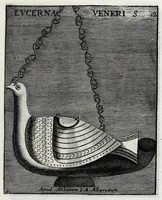 Picture 24 of 30 from Romanum museum, sive, Thesaurus eruditae antiquitatis : in quo gemmae, idola, insignia sacerdotalia, instrumenta sacrificijs inservientia, lucernae, vasa, bullae, armillae, fibulae, claves, annuli, tesserae, styli, strigiles, gutti, phialae lacrymatoriae, vota, signa militaria, &c. centum & septuaginta tabulis aeneis incisa referuntur ac dilucidantur (1690), leaf 403