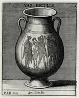Picture 25 of 30 from Romanum museum, sive, Thesaurus eruditae antiquitatis : in quo gemmae, idola, insignia sacerdotalia, instrumenta sacrificijs inservientia, lucernae, vasa, bullae, armillae, fibulae, claves, annuli, tesserae, styli, strigiles, gutti, phialae lacrymatoriae, vota, signa militaria, &c. centum & septuaginta tabulis aeneis incisa referuntur ac dilucidantur (1690), leaf 431