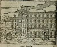 An illustration from Roma ricercata nel suo sito : con tutte le curiosità, che in essa si ritrouano, tanto antiche, come moderne, cioè chiese, monasterij, hospidali, collegij, seminarij, tempij, teatri, anfiteatri, naumachie, cerchi, fori, curie, palazzi, e statue, librarie, musei, pitture, sculture, & i nomi degli artefici (1687)