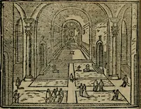 An illustration from Roma ricercata nel suo sito : con tutte le curiosità, che in essa si ritrouano, tanto antiche, come moderne, cioè chiese, monasterij, hospidali, collegij, seminarij, tempij, teatri, anfiteatri, naumachie, cerchi, fori, curie, palazzi, e statue, librarie, musei, pitture, sculture, & i nomi degli artefici (1687)
