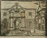 An illustration from Roma ricercata nel suo sito : con tutte le curiosità, che in essa si ritrouano, tanto antiche, come moderne, cioè chiese, monasterij, hospidali, collegij, seminarij, tempij, teatri, anfiteatri, naumachie, cerchi, fori, curie, palazzi, e statue, librarie, musei, pitture, sculture, & i nomi degli artefici (1687)