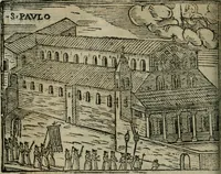 An illustration from Roma ricercata nel suo sito : con tutte le curiosità, che in essa si ritrouano, tanto antiche, come moderne, cioè chiese, monasterij, hospidali, collegij, seminarij, tempij, teatri, anfiteatri, naumachie, cerchi, fori, curie, palazzi, e statue, librarie, musei, pitture, sculture, & i nomi degli artefici (1687)