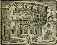An illustration from Roma ricercata nel suo sito : con tutte le curiosità, che in essa si ritrouano, tanto antiche, come moderne, cioè chiese, monasterij, hospidali, collegij, seminarij, tempij, teatri, anfiteatri, naumachie, cerchi, fori, curie, palazzi, e statue, librarie, musei, pitture, sculture, & i nomi degli artefici (1687)