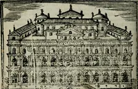An illustration from Roma ricercata nel suo sito : con tutte le curiosità, che in essa si ritrouano, tanto antiche, come moderne, cioè chiese, monasterij, hospidali, collegij, seminarij, tempij, teatri, anfiteatri, naumachie, cerchi, fori, curie, palazzi, e statue, librarie, musei, pitture, sculture, & i nomi degli artefici (1687)