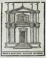 Picture 6 of 34 from Roma sacra, antica, e moderna : figurata e diuisa in tre parti, nella prima delle quali si contengono tutte le chiese, reliquie, stationi, indulgenze, ospedali, monasteri, compagnie, collegij seminari, pitture, e scolture, con la vita de' fondatori, e nomi degl' artefici : nella seconda si contiene la genealogia di Romolo, la serie de i rè, consoli e imperatori, teatri, anfiteatri, naumachie, cerchij, fori, curie, palazzi, & altre antichità : nella terza si contiene la descrittione dello stato presente secondo l'ordine di quattordici rioni, con le loro strade, piazze, fontane ... medaglie di tutti i pontefici delineate dal famoso Tempesta, e nomi dell' imperatori, rè, e duchi : cauate da Tito Liuio ... & altri graui autori : con tauola copiosa, & aggionta di tutte le cose notabili (1687), leaf 222