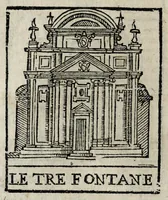 An illustration from Roma sacra, antica, e moderna : figurata e diuisa in tre parti, nella prima delle quali si contengono tutte le chiese, reliquie, stationi, indulgenze, ospedali, monasteri, compagnie, collegij seminari, pitture, e scolture, con la vita de' fondatori, e nomi degl' artefici : nella seconda si contiene la genealogia di Romolo, la serie de i rè, consoli e imperatori, teatri, anfiteatri, naumachie, cerchij, fori, curie, palazzi, & altre antichità : nella terza si contiene la descrittione dello stato presente secondo l'ordine di quattordici rioni, con le loro strade, piazze, fontane ... medaglie di tutti i pontefici delineate dal famoso Tempesta, e nomi dell' imperatori, rè, e duchi : cauate da Tito Liuio ... & altri graui autori : con tauola copiosa, & aggionta di tutte le cose notabili (1687)