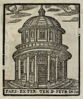 An illustration from Roma sacra, antica, e moderna : figurata e diuisa in tre parti, nella prima delle quali si contengono tutte le chiese, reliquie, stationi, indulgenze, ospedali, monasteri, compagnie, collegij seminari, pitture, e scolture, con la vita de' fondatori, e nomi degl' artefici : nella seconda si contiene la genealogia di Romolo, la serie de i rè, consoli e imperatori, teatri, anfiteatri, naumachie, cerchij, fori, curie, palazzi, & altre antichità : nella terza si contiene la descrittione dello stato presente secondo l'ordine di quattordici rioni, con le loro strade, piazze, fontane ... medaglie di tutti i pontefici delineate dal famoso Tempesta, e nomi dell' imperatori, rè, e duchi : cauate da Tito Liuio ... & altri graui autori : con tauola copiosa, & aggionta di tutte le cose notabili (1687)