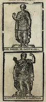 An illustration from Roma sacra, antica, e moderna : figurata e diuisa in tre parti, nella prima delle quali si contengono tutte le chiese, reliquie, stationi, indulgenze, ospedali, monasteri, compagnie, collegij seminari, pitture, e scolture, con la vita de' fondatori, e nomi degl' artefici : nella seconda si contiene la genealogia di Romolo, la serie de i rè, consoli e imperatori, teatri, anfiteatri, naumachie, cerchij, fori, curie, palazzi, & altre antichità : nella terza si contiene la descrittione dello stato presente secondo l'ordine di quattordici rioni, con le loro strade, piazze, fontane ... medaglie di tutti i pontefici delineate dal famoso Tempesta, e nomi dell' imperatori, rè, e duchi : cauate da Tito Liuio ... & altri graui autori : con tauola copiosa, & aggionta di tutte le cose notabili (1687)