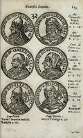 An illustration from Roma sacra, antica, e moderna : figurata e diuisa in tre parti, nella prima delle quali si contengono tutte le chiese, reliquie, stationi, indulgenze, ospedali, monasteri, compagnie, collegij seminari, pitture, e scolture, con la vita de' fondatori, e nomi degl' artefici : nella seconda si contiene la genealogia di Romolo, la serie de i rè, consoli e imperatori, teatri, anfiteatri, naumachie, cerchij, fori, curie, palazzi, & altre antichità : nella terza si contiene la descrittione dello stato presente secondo l'ordine di quattordici rioni, con le loro strade, piazze, fontane ... medaglie di tutti i pontefici delineate dal famoso Tempesta, e nomi dell' imperatori, rè, e duchi : cauate da Tito Liuio ... & altri graui autori : con tauola copiosa, & aggionta di tutte le cose notabili (1687)