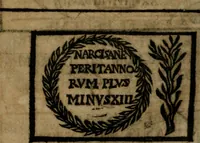 Picture 71 of 94 from Roma subterranea novissima : in qua antiqua christianorum et praecipue martyrum, coemeteria, tituli, monimenta, epitaphia, inscriptiones, ac nobiliora sanctorum sepulchra, tribus libris distincta, fideli enarratione pariter ac graphicis iconibus, ceu gemina face illustrantur : plurimaeque inde res ecclesiasticae declarantur (1671), leaf 591
