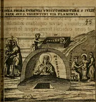 Picture 84 of 94 from Roma subterranea novissima : in qua antiqua christianorum et praecipue martyrum, coemeteria, tituli, monimenta, epitaphia, inscriptiones, ac nobiliora sanctorum sepulchra, tribus libris distincta, fideli enarratione pariter ac graphicis iconibus, ceu gemina face illustrantur : plurimaeque inde res ecclesiasticae declarantur (1671), leaf 634