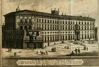 An illustration from Rome moderne : premiére ville de l'Europe : avec toutes ses magnificences et ses delices : nouvellement & très-exactement décrite ... : ce qui est suivi d'une description très-exacte du gouvernement & de l'Etat de Rome, aussi bien que des fonctions publiques du Pape & de tous ceux qui ont des emplois auprès de lui ... : le tout divisé en six tomes (1713)