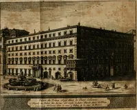 An illustration from Rome moderne : premiére ville de l'Europe : avec toutes ses magnificences et ses delices : nouvellement & très-exactement décrite ... : ce qui est suivi d'une description très-exacte du gouvernement & de l'Etat de Rome, aussi bien que des fonctions publiques du Pape & de tous ceux qui ont des emplois auprès de lui ... : le tout divisé en six tomes (1713)