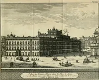 An illustration from Rome moderne : premiére ville de l'Europe : avec toutes ses magnificences et ses delices : nouvellement & très-exactement décrite ... : ce qui est suivi d'une description très-exacte du gouvernement & de l'Etat de Rome, aussi bien que des fonctions publiques du Pape & de tous ceux qui ont des emplois auprès de lui ... : le tout divisé en six tomes (1713)