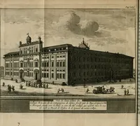 An illustration from Rome moderne : premiére ville de l'Europe : avec toutes ses magnificences et ses delices : nouvellement & très-exactement décrite ... : ce qui est suivi d'une description très-exacte du gouvernement & de l'Etat de Rome, aussi bien que des fonctions publiques du Pape & de tous ceux qui ont des emplois auprès de lui ... : le tout divisé en six tomes (1713)