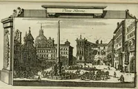 An illustration from Rome moderne : premiére ville de l'Europe : avec toutes ses magnificences et ses delices : nouvellement & très-exactement décrite ... : ce qui est suivi d'une description très-exacte du gouvernement & de l'Etat de Rome, aussi bien que des fonctions publiques du Pape & de tous ceux qui ont des emplois auprès de lui ... : le tout divisé en six tomes (1713)