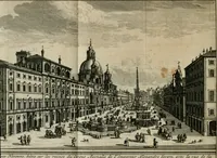 An illustration from Rome moderne : premiére ville de l'Europe : avec toutes ses magnificences et ses delices : nouvellement & très-exactement décrite ... : ce qui est suivi d'une description très-exacte du gouvernement & de l'Etat de Rome, aussi bien que des fonctions publiques du Pape & de tous ceux qui ont des emplois auprès de lui ... : le tout divisé en six tomes (1713)