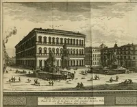 An illustration from Rome moderne : premiére ville de l'Europe : avec toutes ses magnificences et ses delices : nouvellement & très-exactement décrite ... : ce qui est suivi d'une description très-exacte du gouvernement & de l'Etat de Rome, aussi bien que des fonctions publiques du Pape & de tous ceux qui ont des emplois auprès de lui ... : le tout divisé en six tomes (1713)