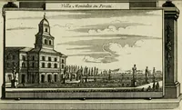 An illustration from Rome moderne : premiére ville de l'Europe : avec toutes ses magnificences et ses delices : nouvellement & très-exactement décrite ... : ce qui est suivi d'une description très-exacte du gouvernement & de l'Etat de Rome, aussi bien que des fonctions publiques du Pape & de tous ceux qui ont des emplois auprès de lui ... : le tout divisé en six tomes (1713)